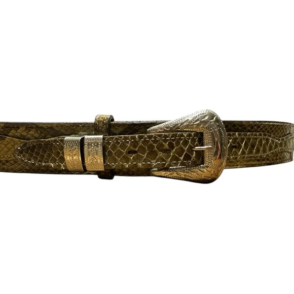 Justin Boots Genuine Green Snakeskin Leather Western Ranger Belt Silver Buckle - Picture 10 of 13